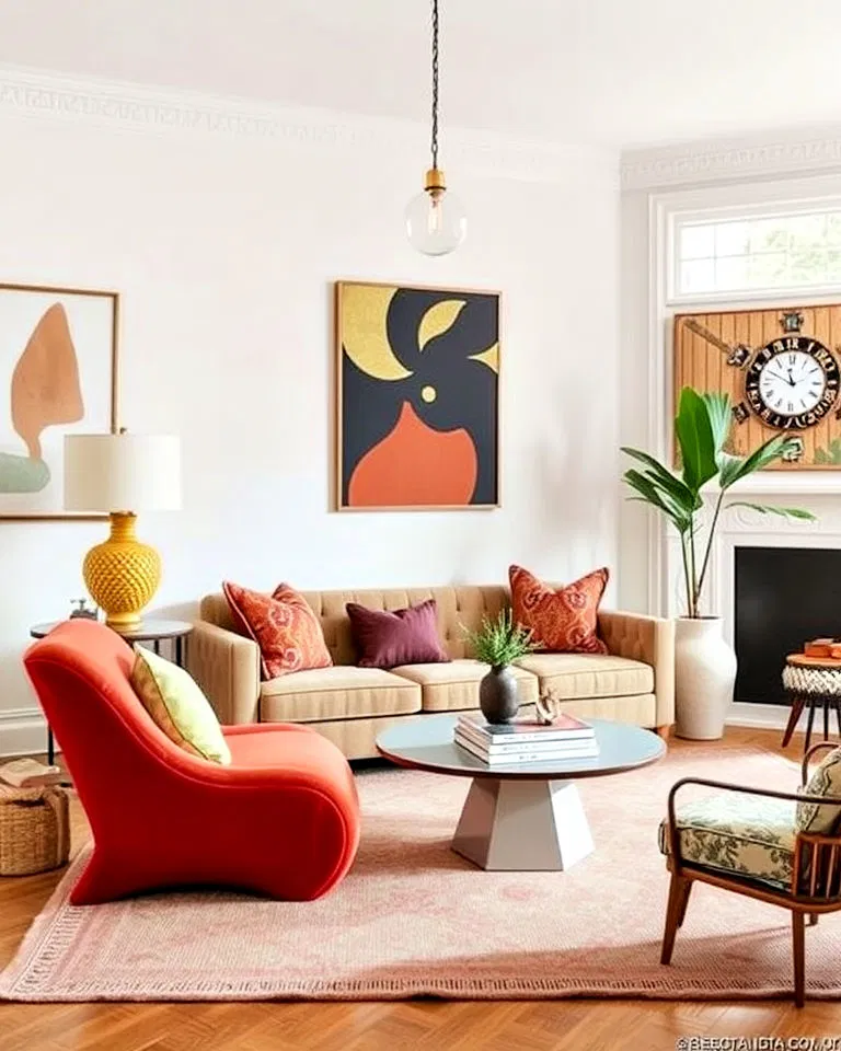 Unique furniture in eclectic interiors