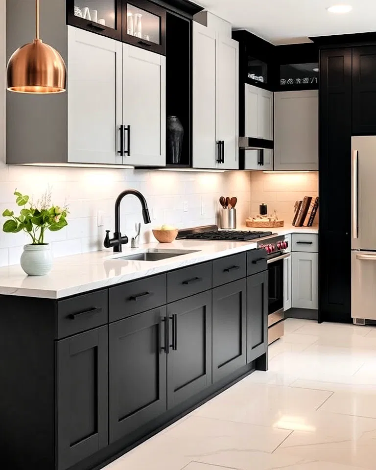dual-tone kitchen cabinets in gray and black