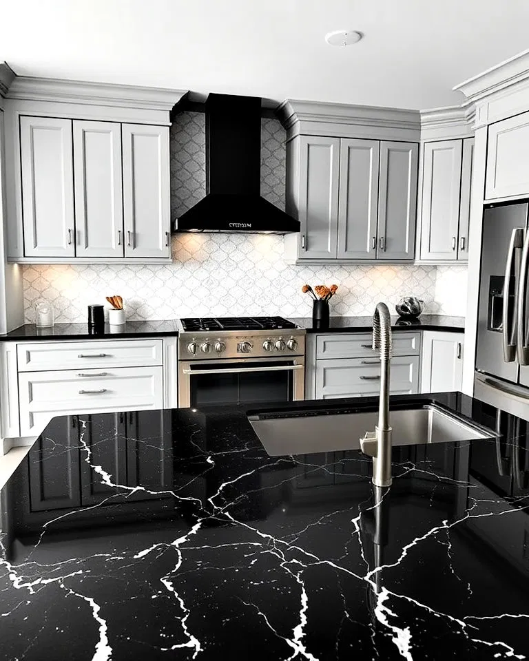black marble kitchen countertops