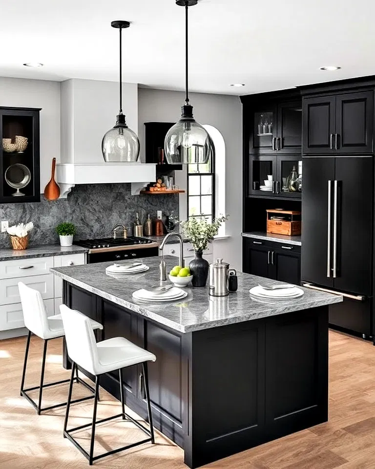 black and gray kitchen island