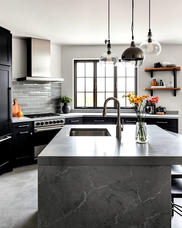 gray concrete kitchen countertop