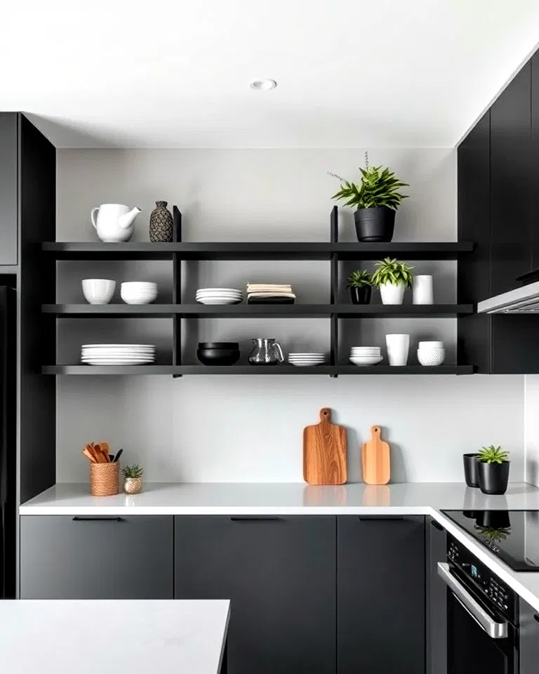 black and gray floating shelves