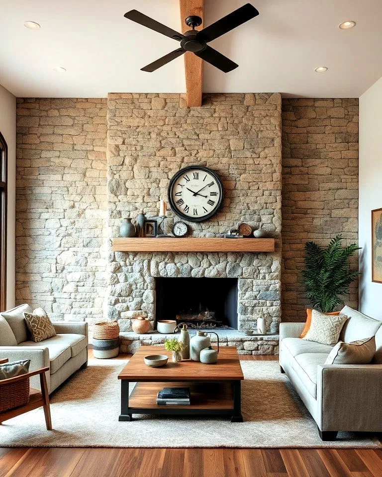 cozy cottage stone wall in living room