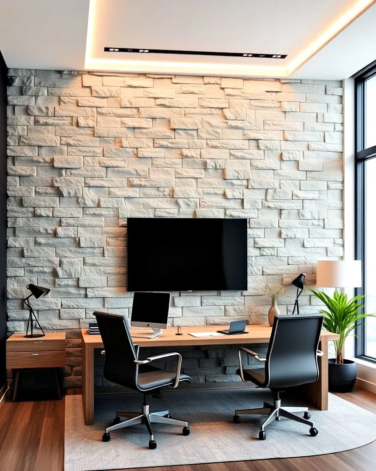 minimalist stone wall in office