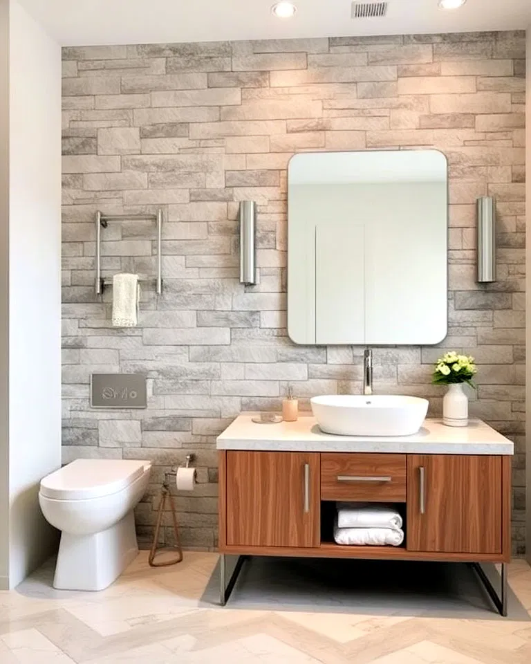 luxurious stone wall in bathroom