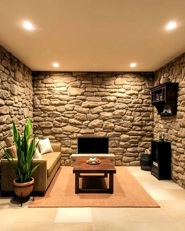 cozy basement stone wall