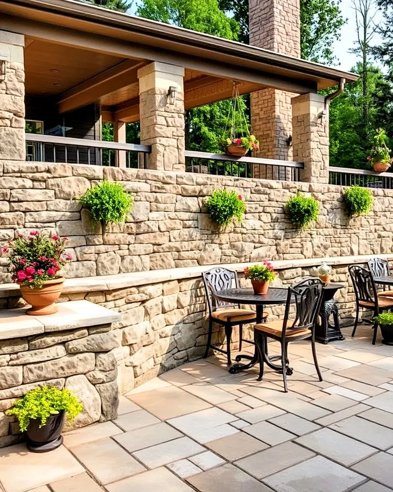 custom stone wall on patio