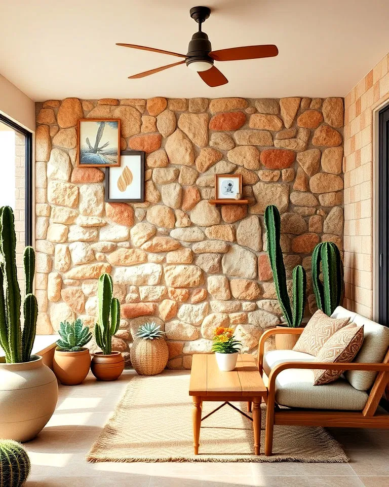 desert inspired stone wall outdoors