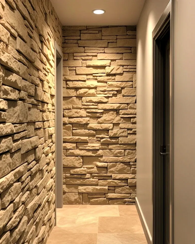 textured stone wall in hallway