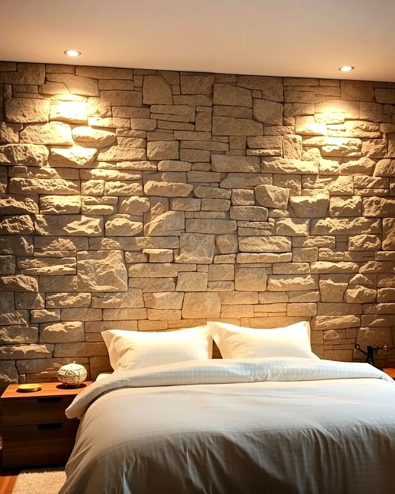 stone wall with recessed lighting