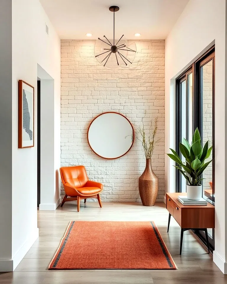mid-century modern stone wall in entryway