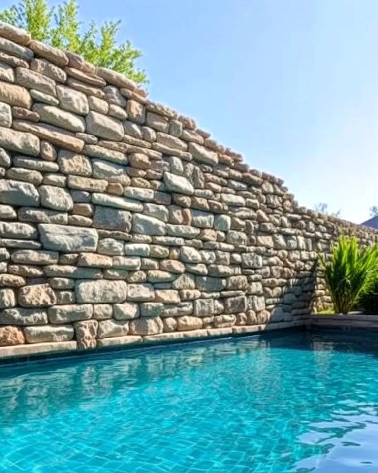 cool toned poolside stone wall