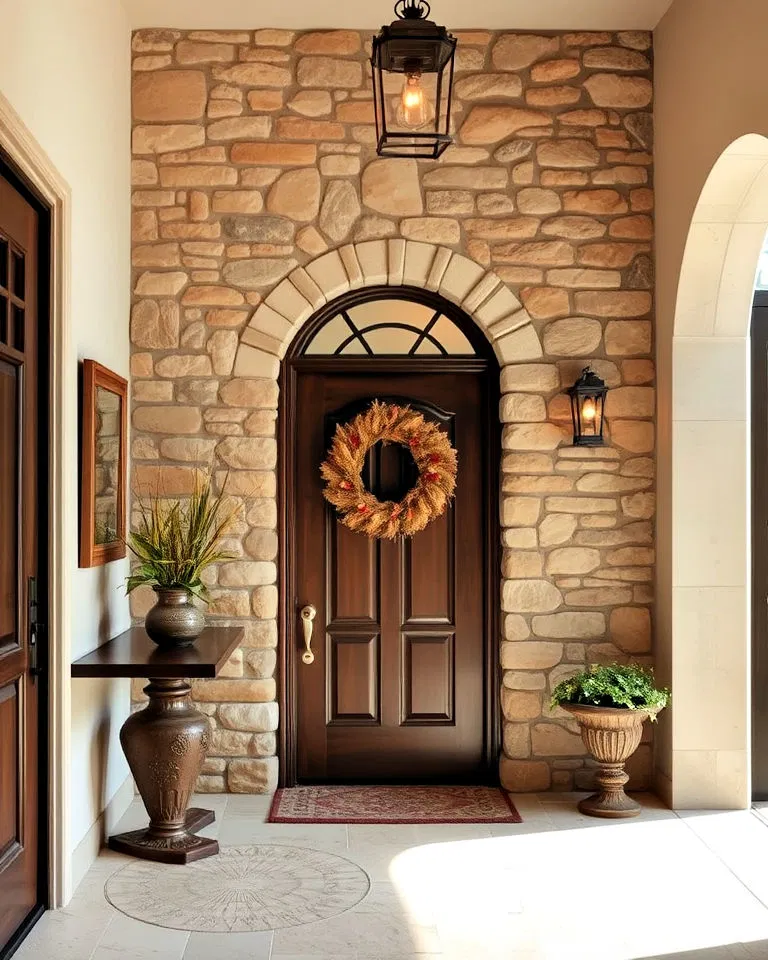 elegant stone wall in entryway