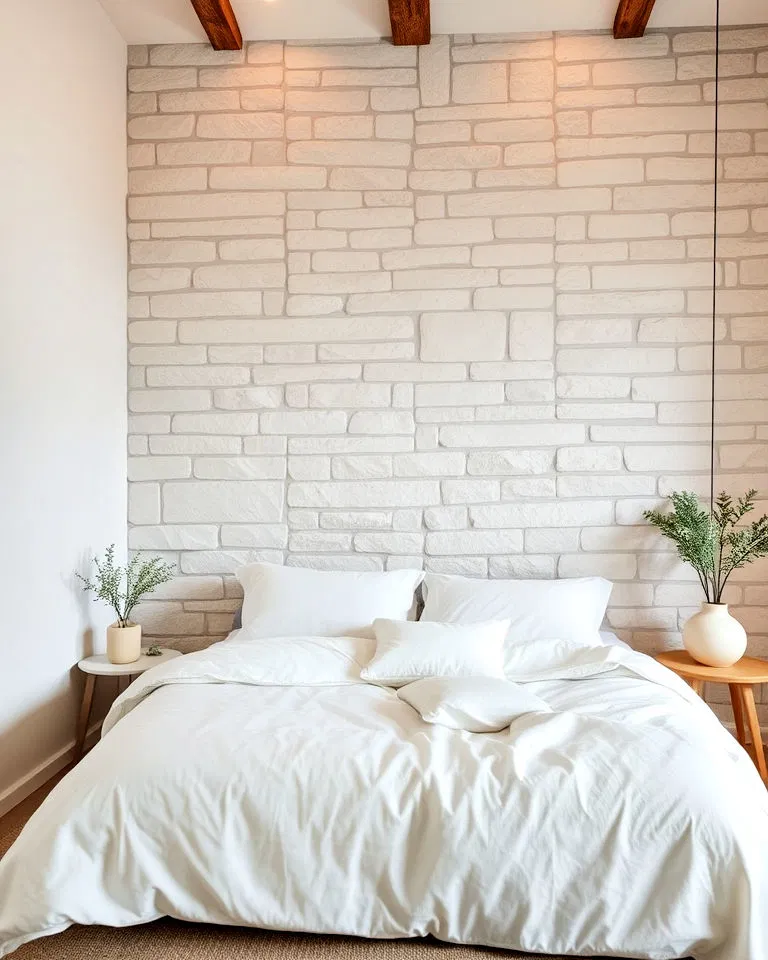 neutral toned stone wall in bedroom