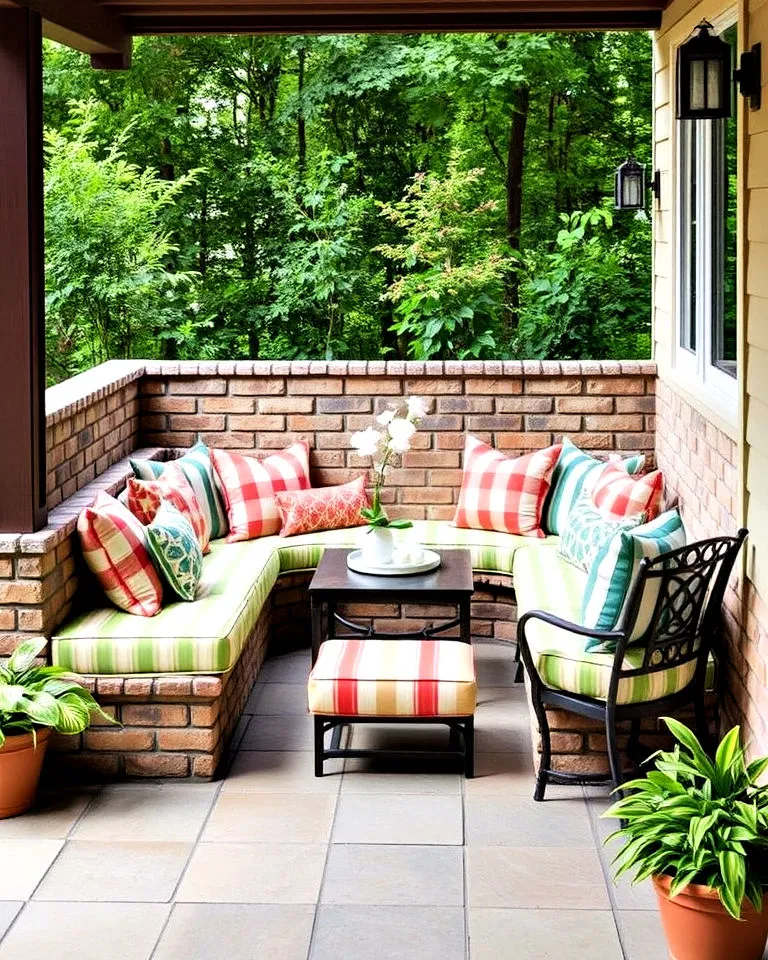 built-in bench patio corner