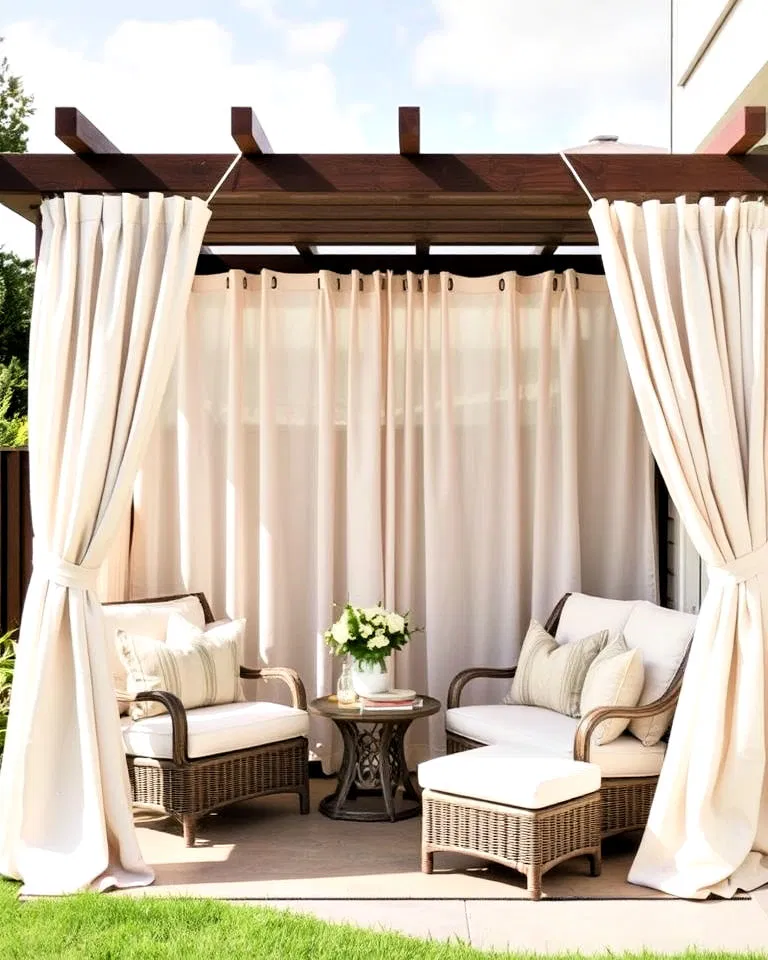 patio corner with outdoor curtains