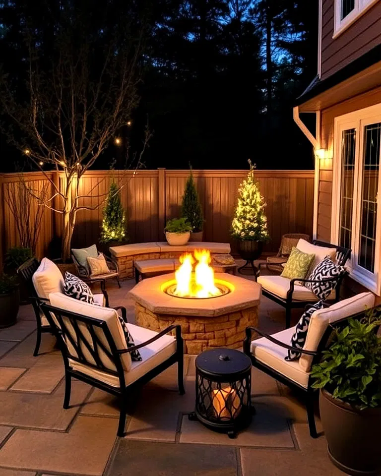 fire pit in patio corner