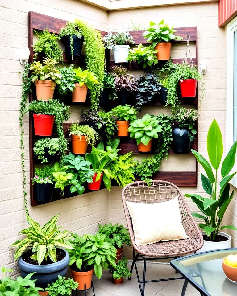 vertical garden wall in patio corner