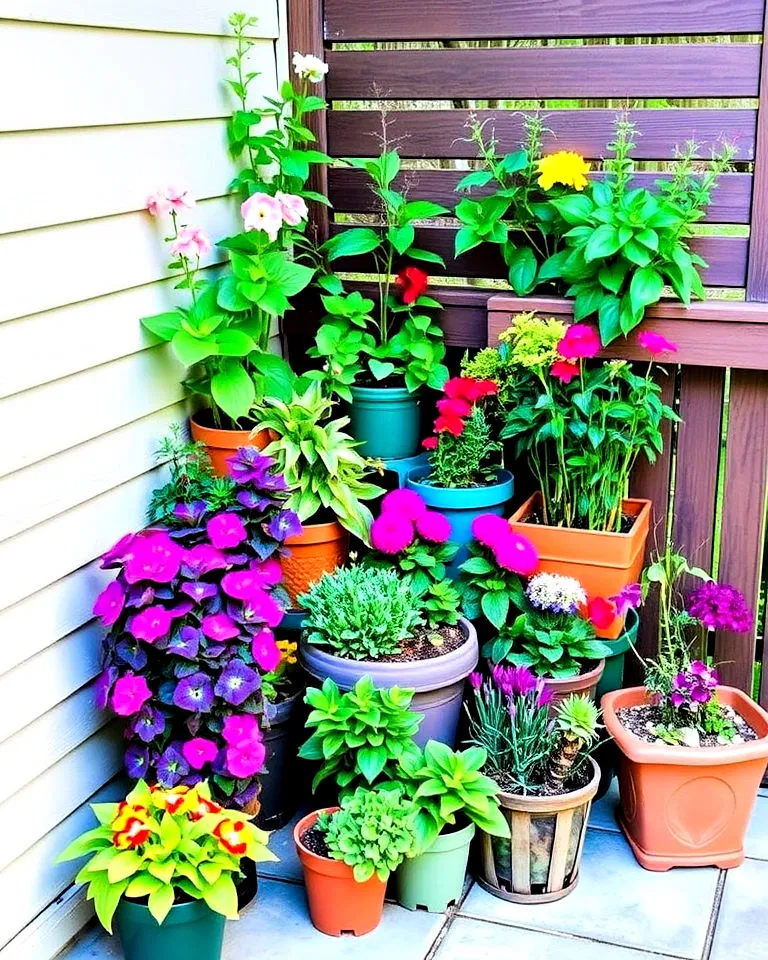 container garden in patio corner