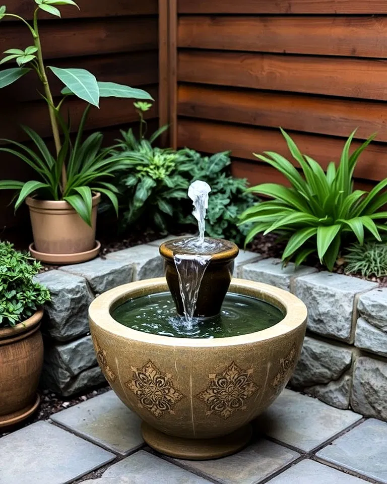 water feature in patio corner