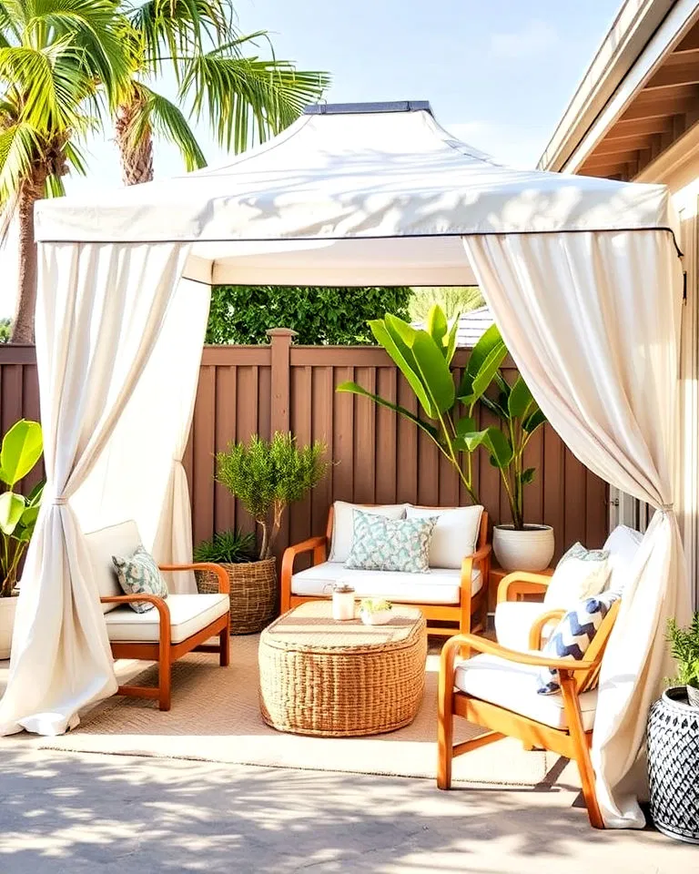 canopy tent in patio corner