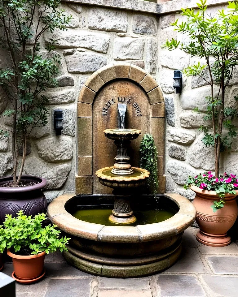 rustic stone fountain