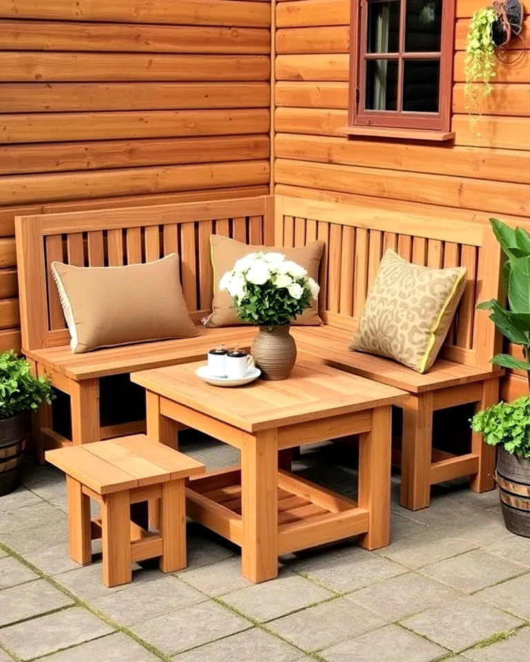 rustic wooden bench and table