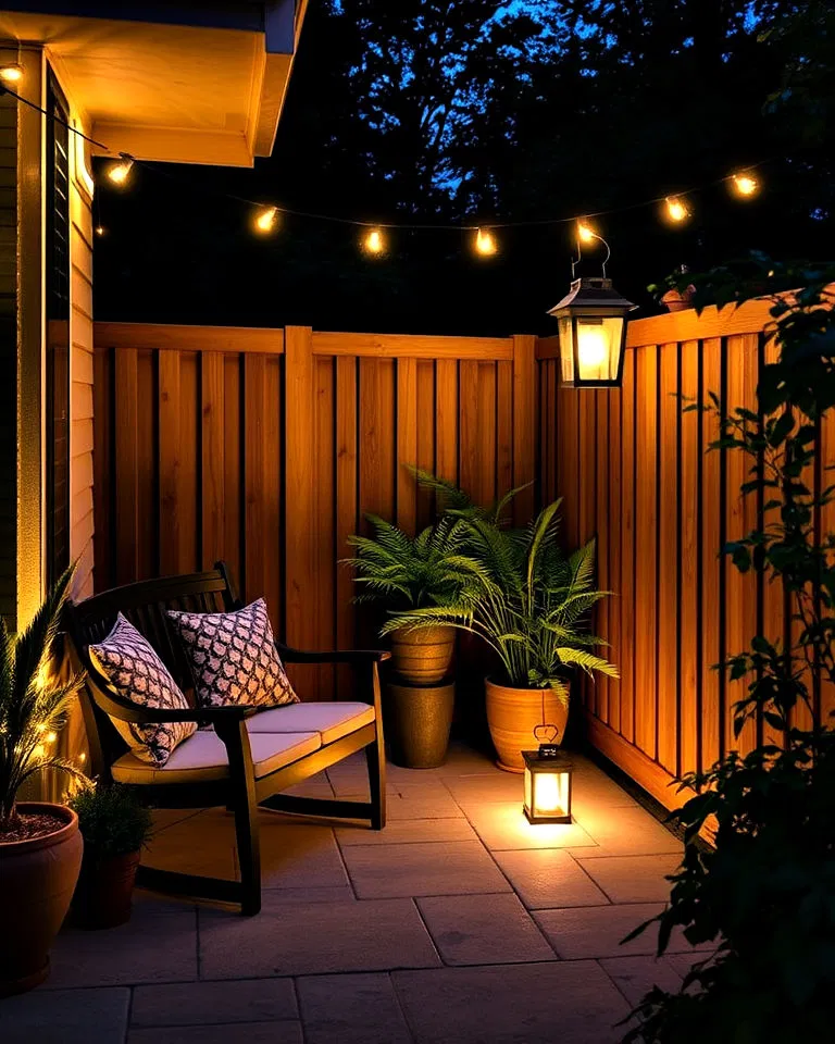 solar powered lights in patio corner