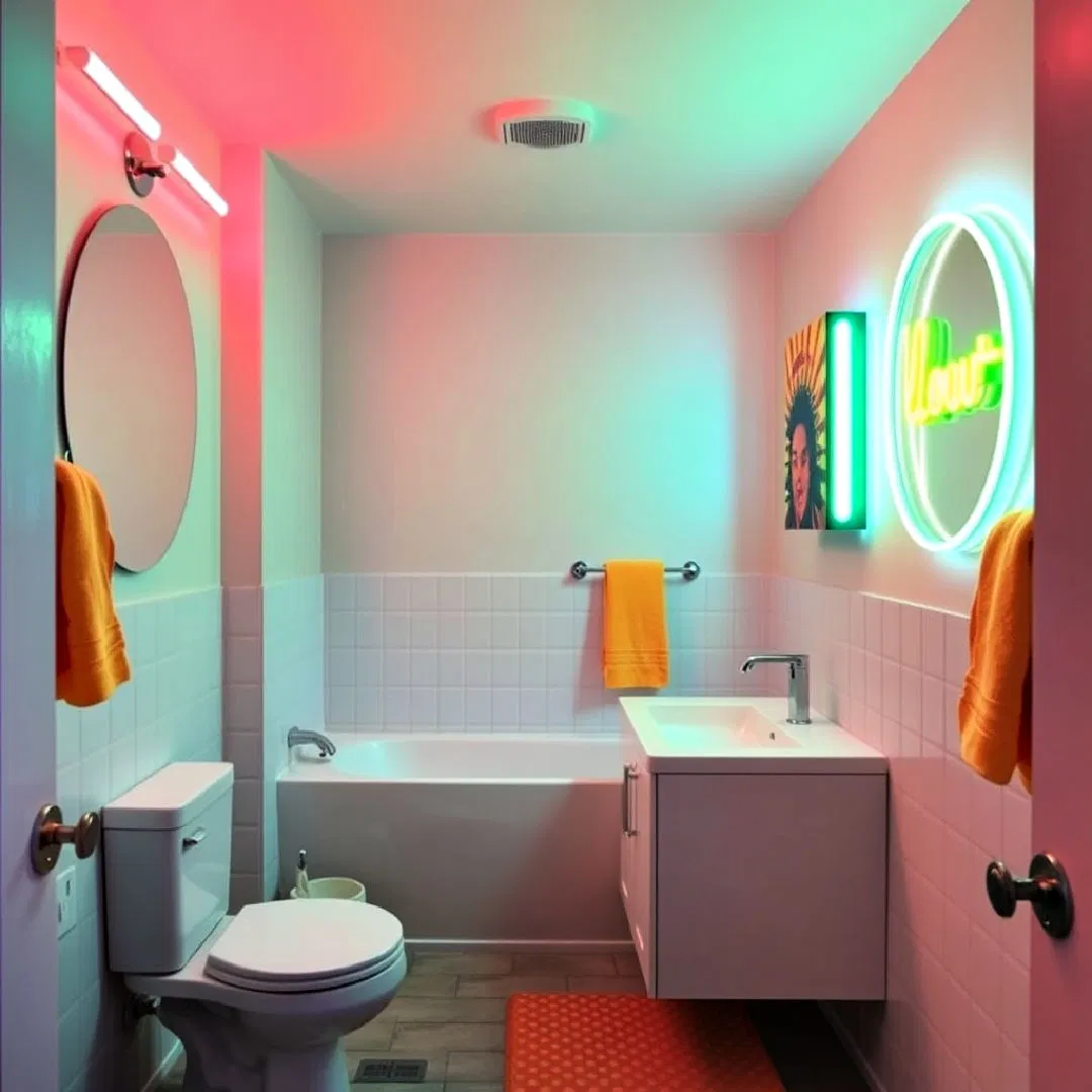 neon accents in teen bathroom