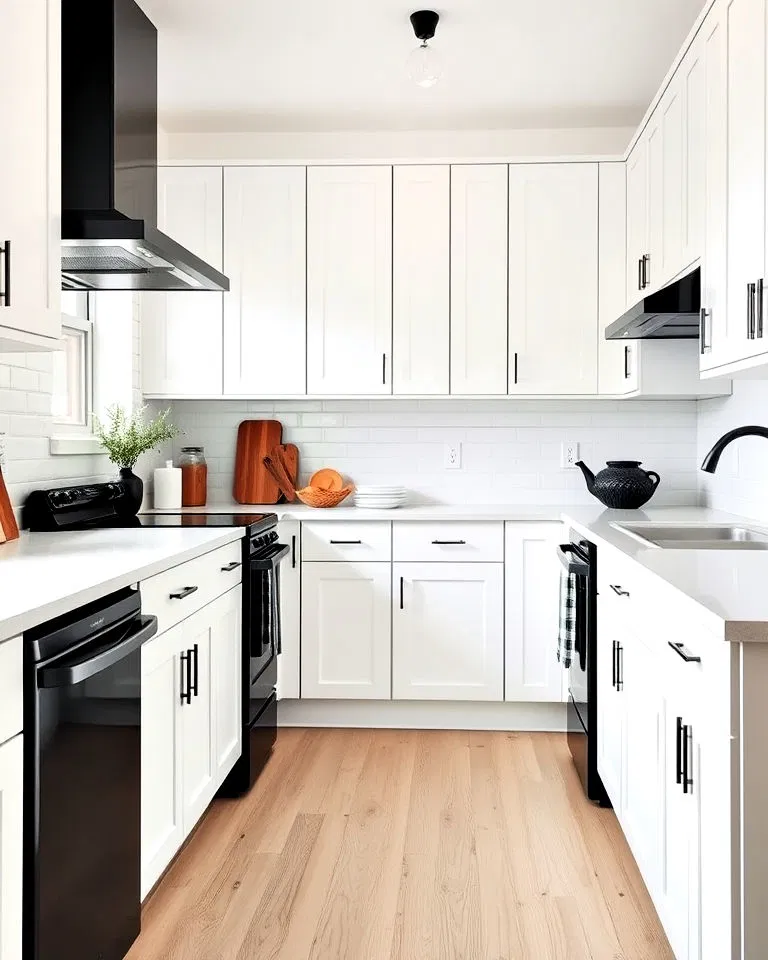 scandinavian kitchen with black appliances