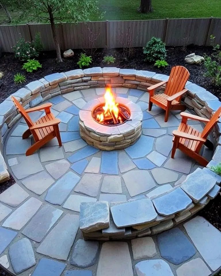 rustic stone patio with a fire pit