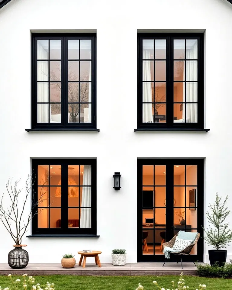 scandinavian house with black windows
