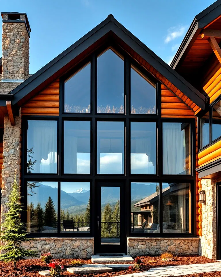 elegant mountain house with black windows