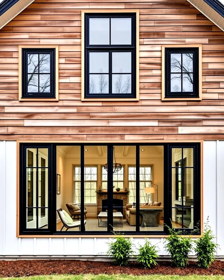 black windows in contemporary farmhouse idea