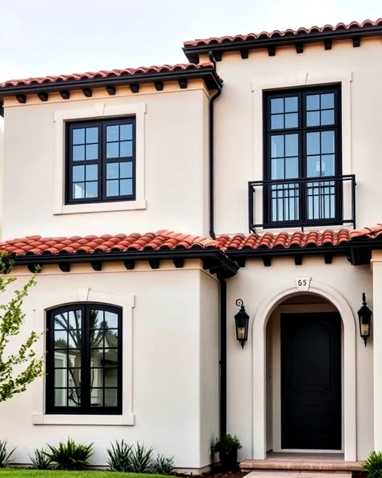 black windows with stucco exterior design