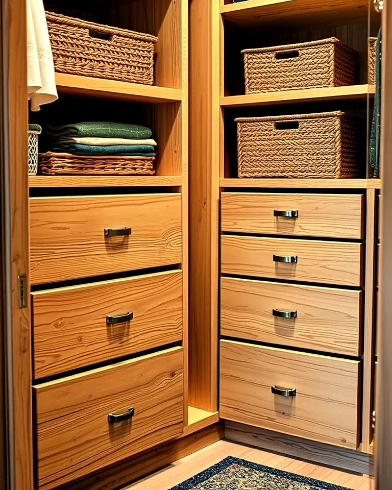 built in wooden drawers to add rustic touch