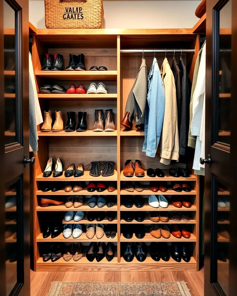 wooden shoe rack for rustic closet
