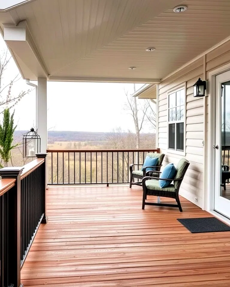 elevated front porch deck with railings