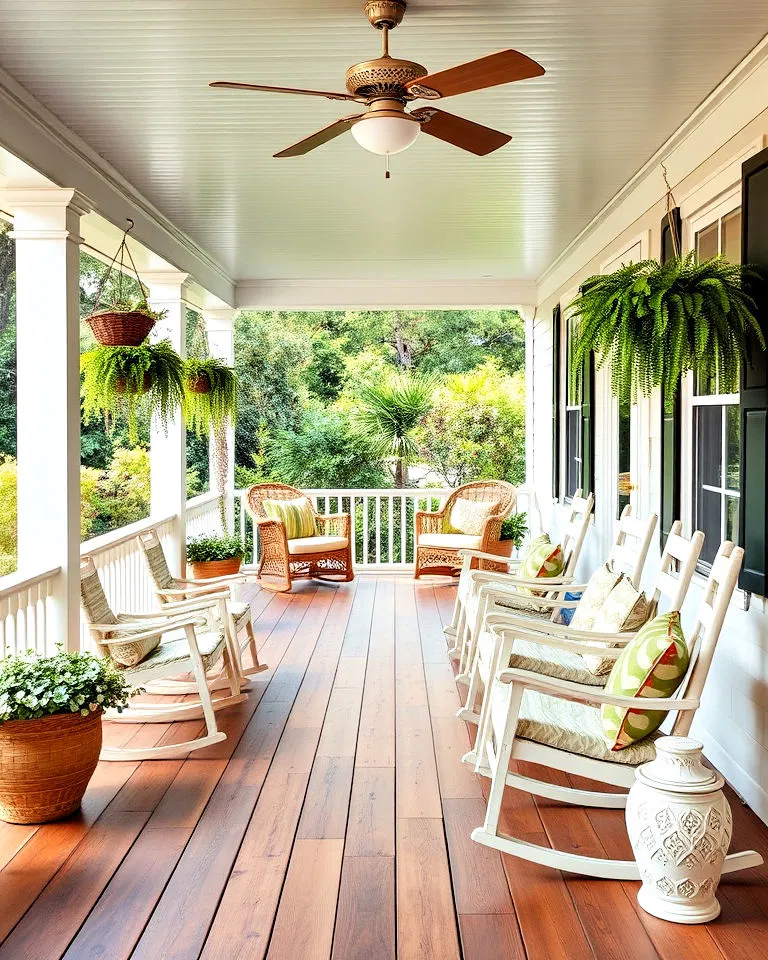 southern style porch with ceiling fan