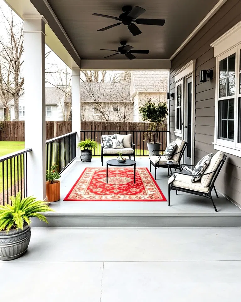 concrete porch deck with modern accents