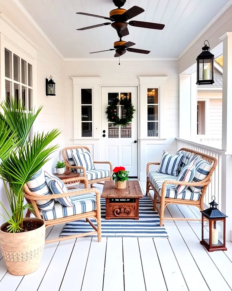 coastal themed porch deck