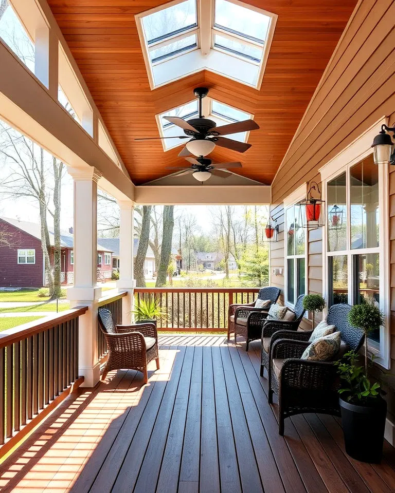 covered porch deck with skylights