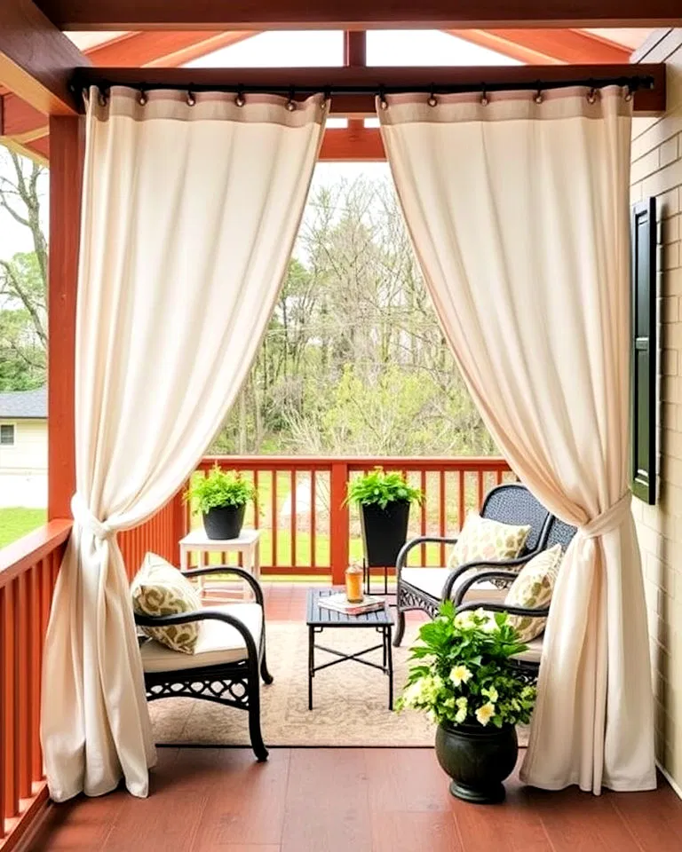 elegance porch deck with outdoor curtains