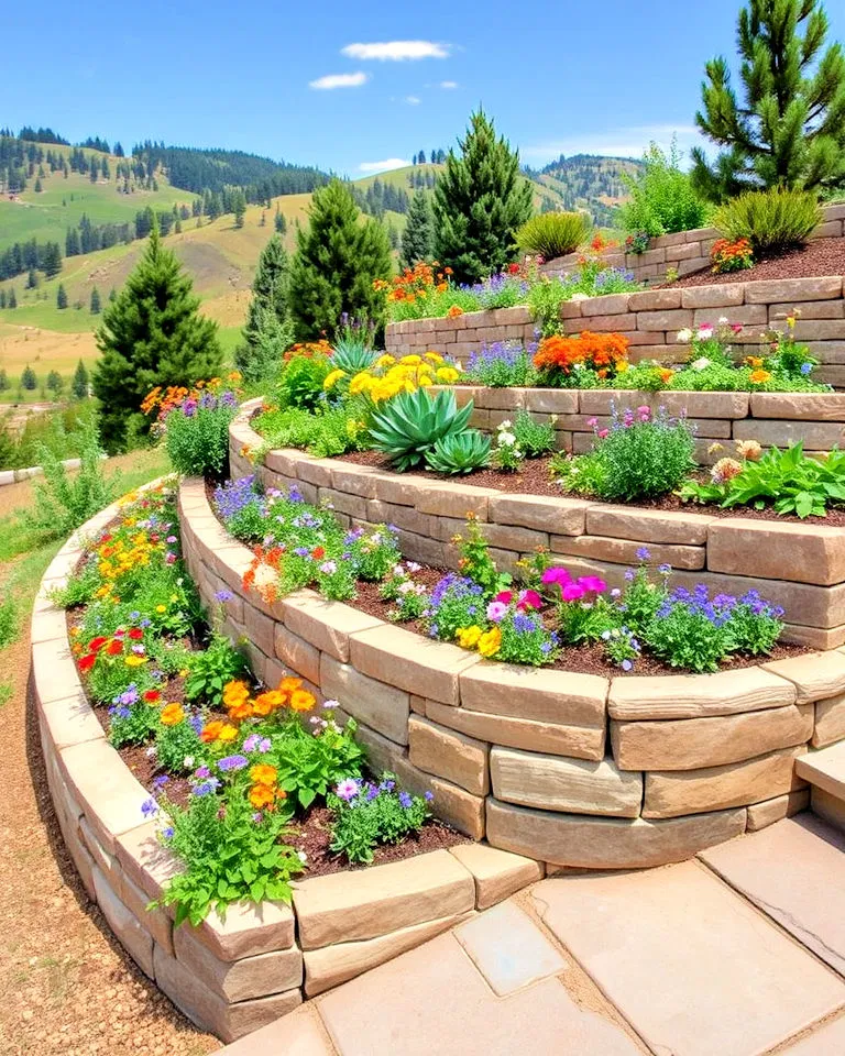 Tiered garden beds on a Colorado hillside