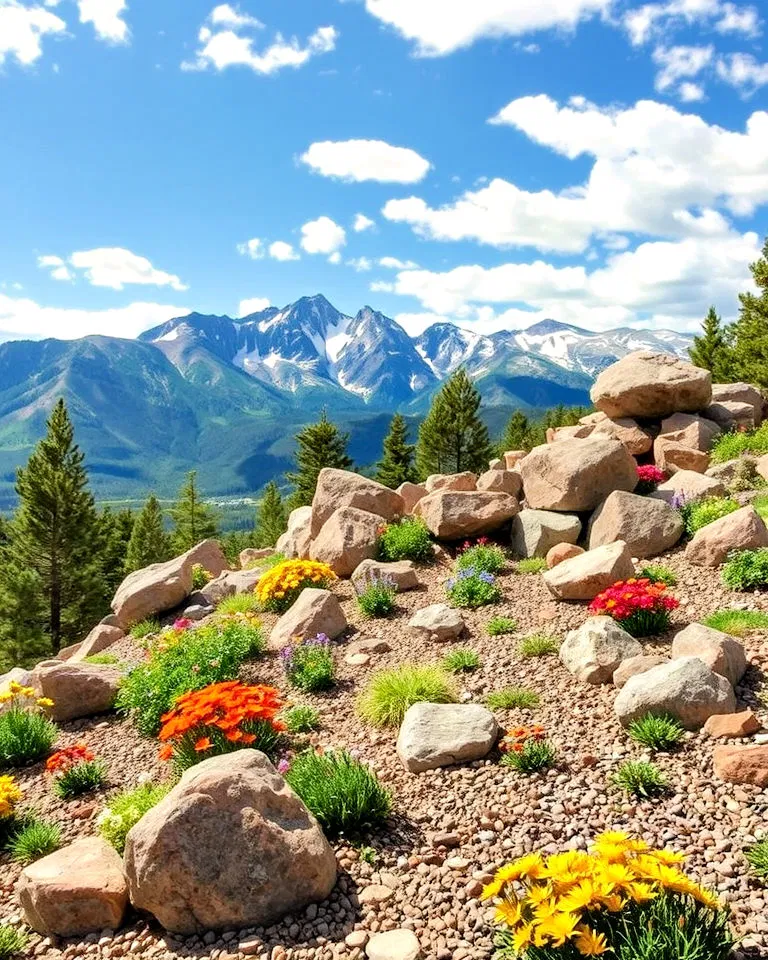 Alpine rock garden with native plants in Colorado