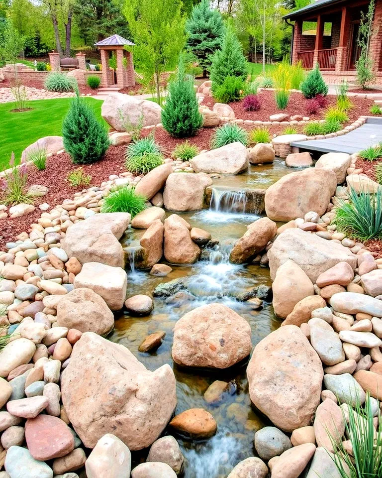 Water feature with boulder accents in Colorado garden
