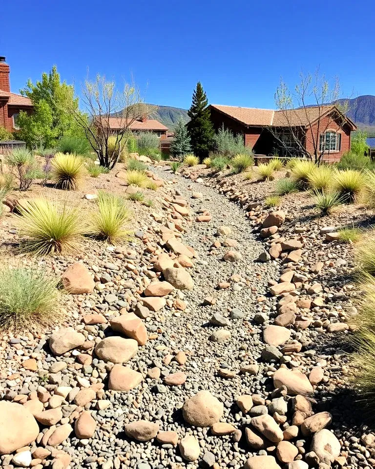 Dry creek bed with river rocks in Colorado