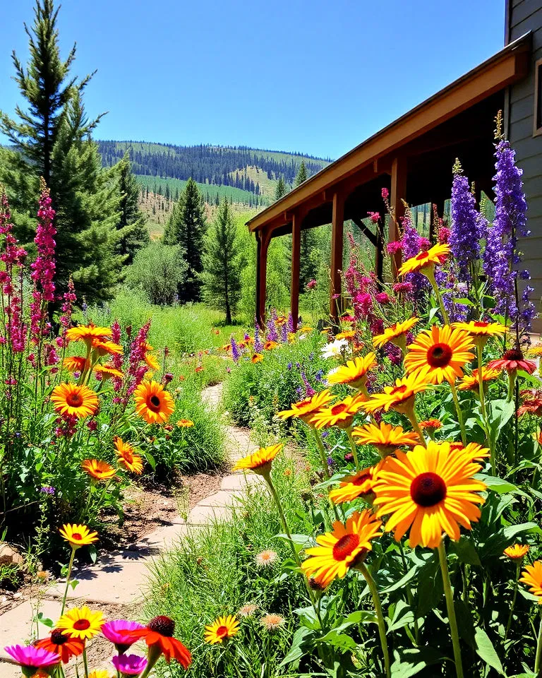 Pollinator garden with native flowers in Colorado