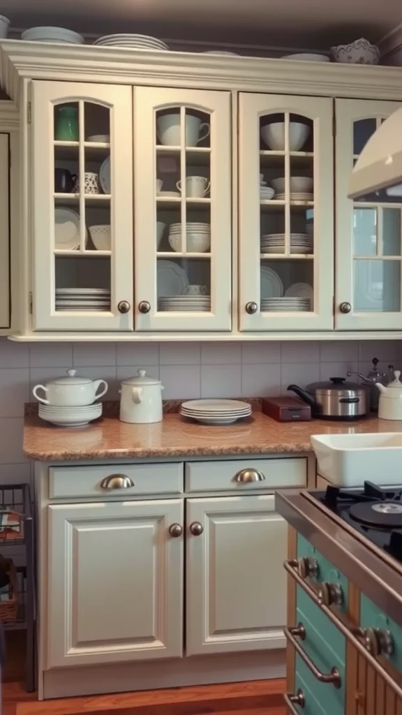 Retro kitchen cabinets with glass doors