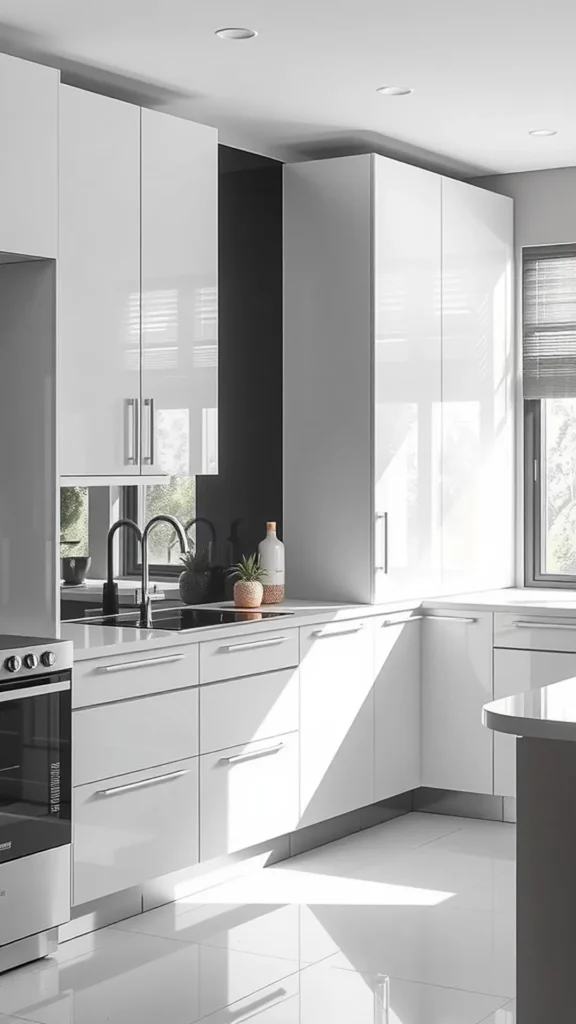 Kitchen with high gloss finish cabinets